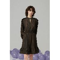 Ecila Stripe Ruffle Shoulder Sleeve Dress