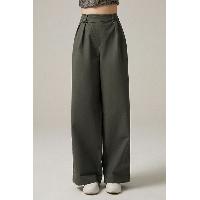 Ecila Twill Wide Leg Shifted Pants