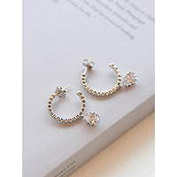 Cubic Zircronia Décor Hoop Earrings Silver