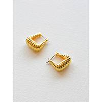 Line Engraved Rectangle Shaped Earrings Gold