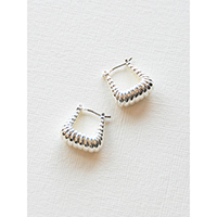 Line Engraved Rectangle Shaped Earrings Silver