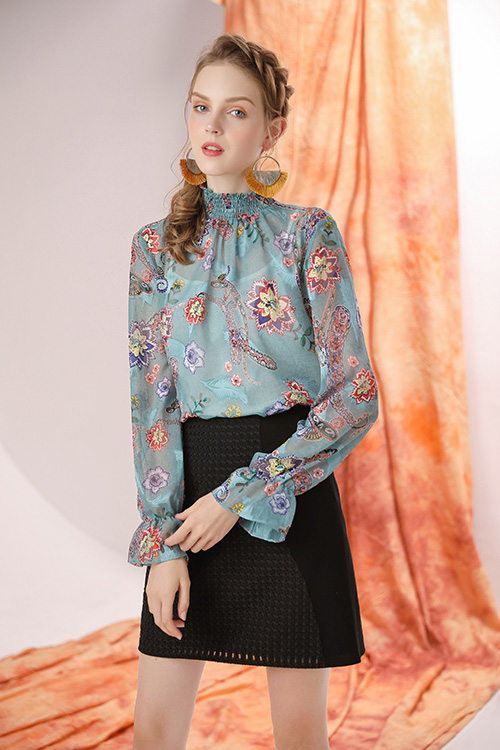 Betsy Ruffle High-neck Top - Mint / Jeane Black Checked Skirt