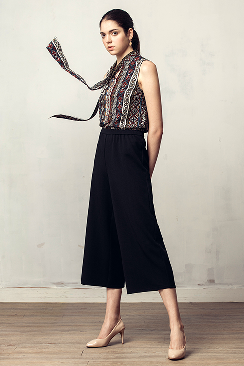 Campbell Ethnic Printed Top / Blanche Wide-leg Pants - Black