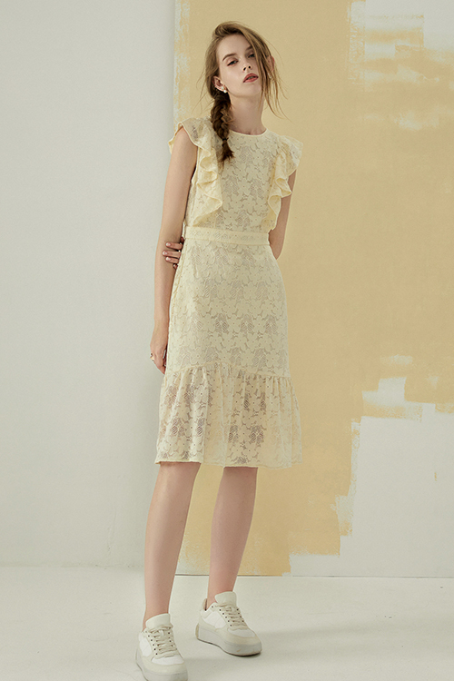 Charlottle Ruffle Sleeveless Lace Dress