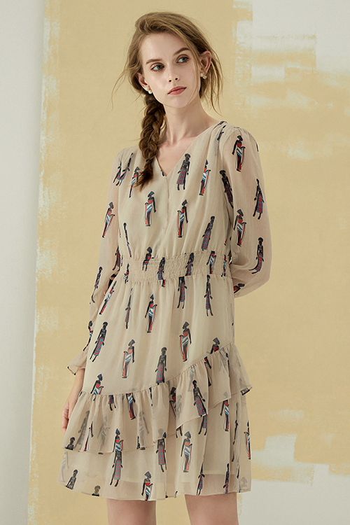 Yaf Smocking Ruffle Dress
