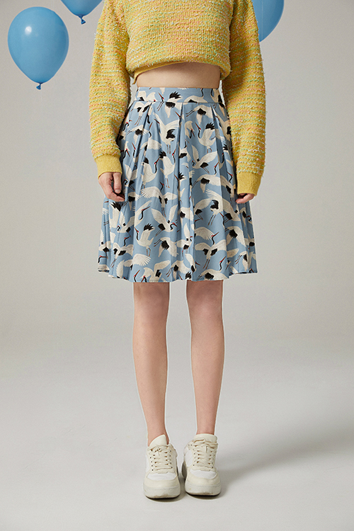 Nerak Japanese Cranes Pleated Skirt