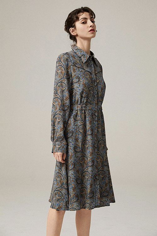 Ecila Paisley Printed Trim Decored Dress