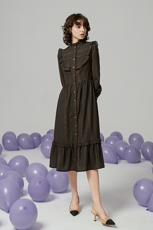 Ecila Stripe Ruffle Collar Dress