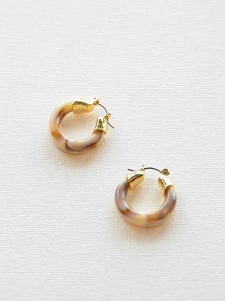 Beige Marble Hoop Earrings