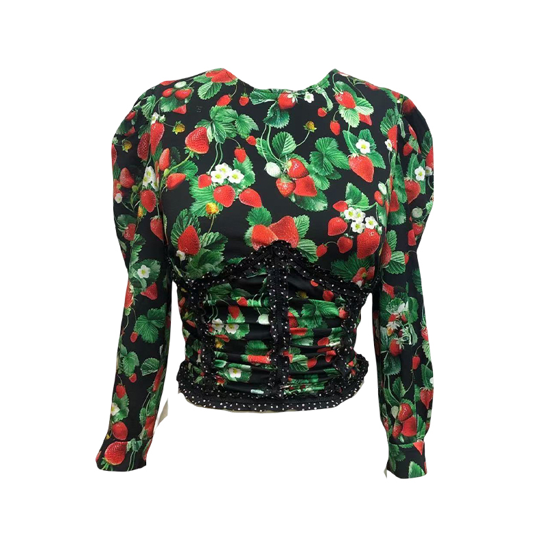 RUFFLED PRINTED SILK CHARMEUSE TOP