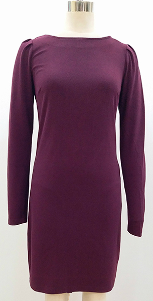 Ladies' Dress in Knitted Velour, Long Sleeves with Smocking Shoulder