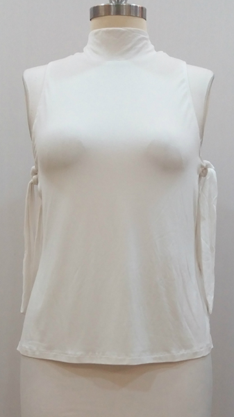 Ladies' Knitted Top with High Neck and Side Strap