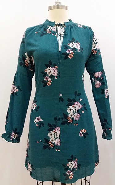 Ladies' Woven Dress Long Sleeves with Neck Tie Details