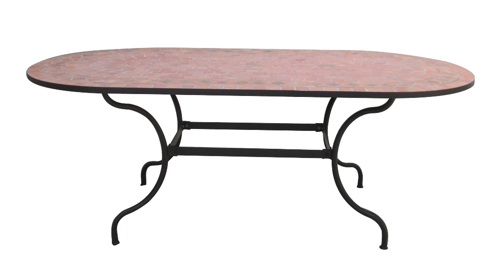 Wrought Iron And Ceramic Mosaic Oval Dining Table
