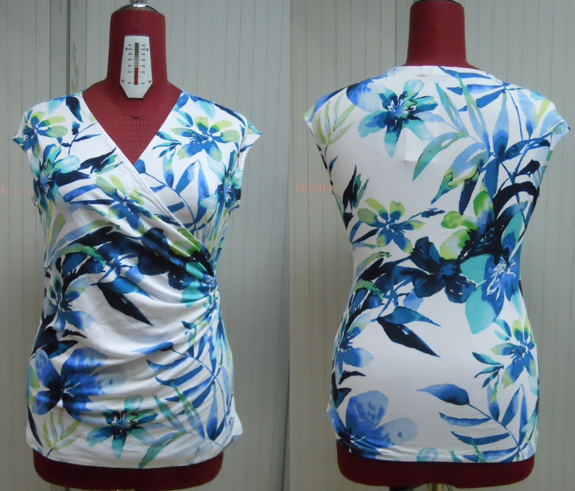 Printed Cap Sleeve Wrap Knitted Top