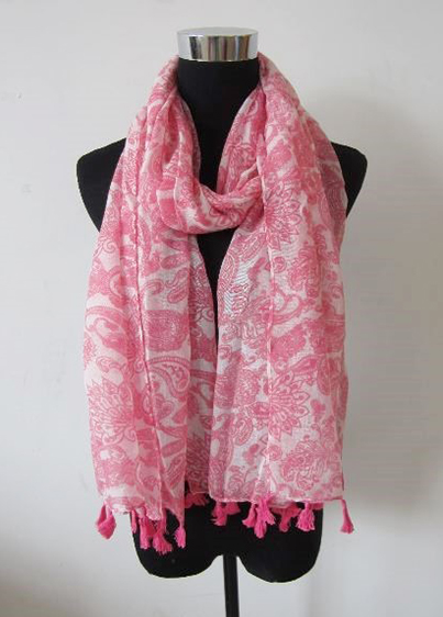 Paisley Pom Pom Scarf