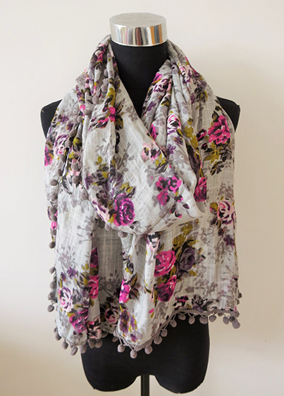 Flower Pom Pom Scarf