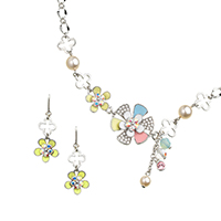 Necklace with Rhinestones, Crystal Pearl, Crystal Beads and Enamel