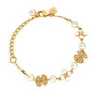 Tin Alloy Bracelet with Rhinestone, Faux Pearl and Enamel