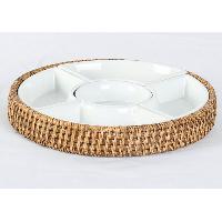 Sell Round rattan tray with 5 ceramic pieces