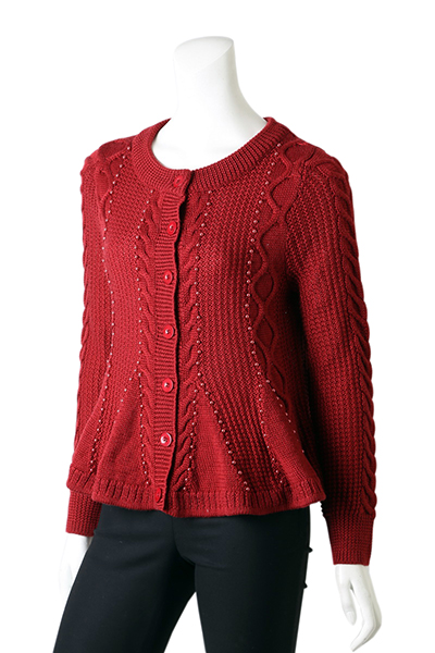 Cable Knit Red Cardigan
