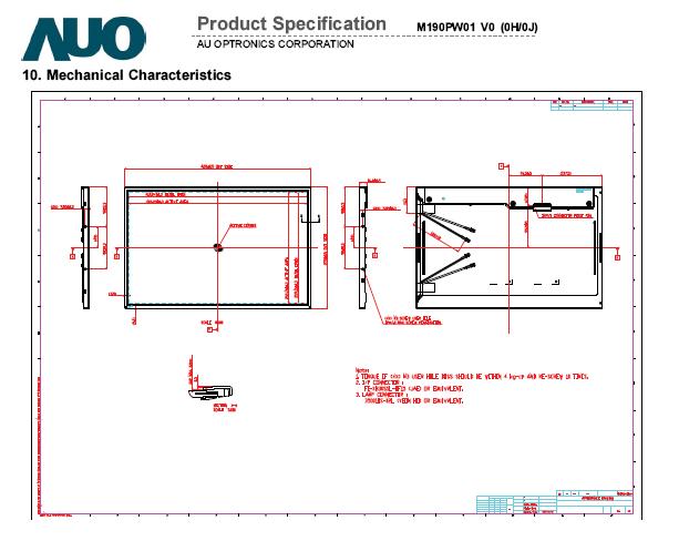 19 inches wide AUO M190PW01 V.0 A grade 300nits
