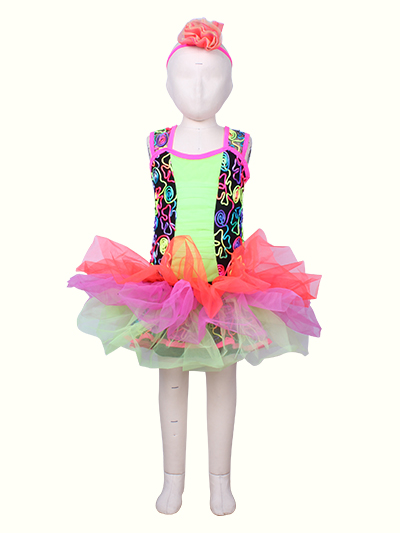 Fashion Girls Contrast Color Full Skirt Performance Dress Costumes