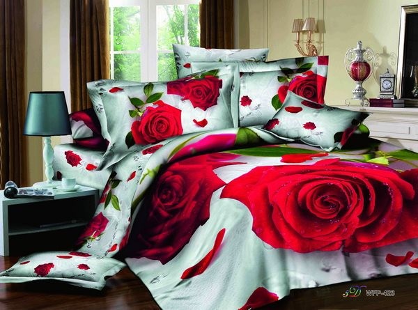 Sell Red rose bedding set/bed linen/bed sheet/ 100% cotton 3d oil paint bedding set high quality luxury r