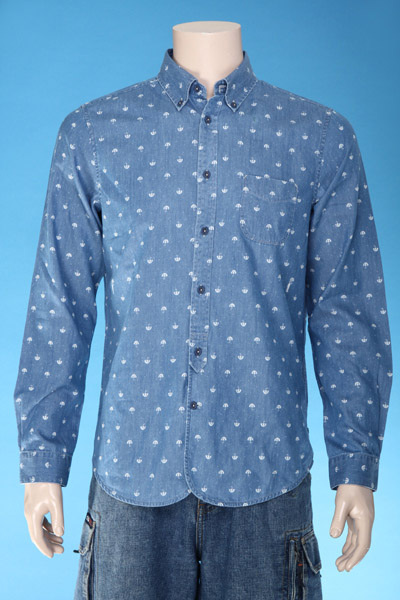 Men's Woven Long Sleeve Shirt, With Enzyme Bleach