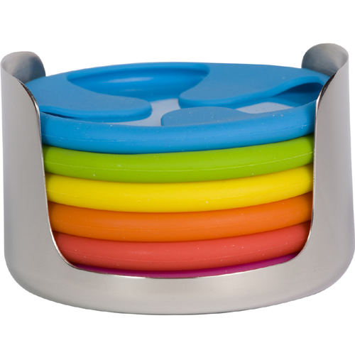 Silicone Grip Coaster Set With Stainless Steel Base (6 pcs)