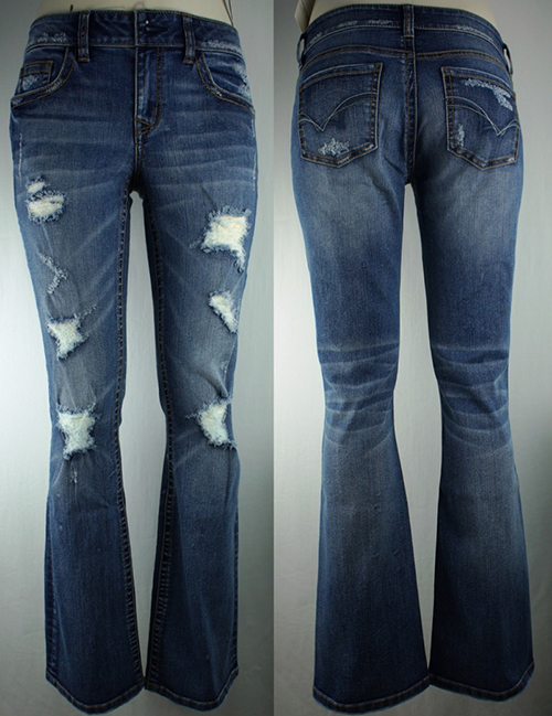 Ripped Denim Boot Cut Jeans