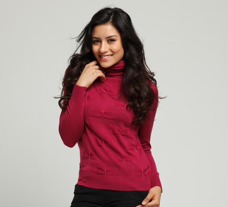 Ladies Turndown Collar Beading Pullover Knitwear