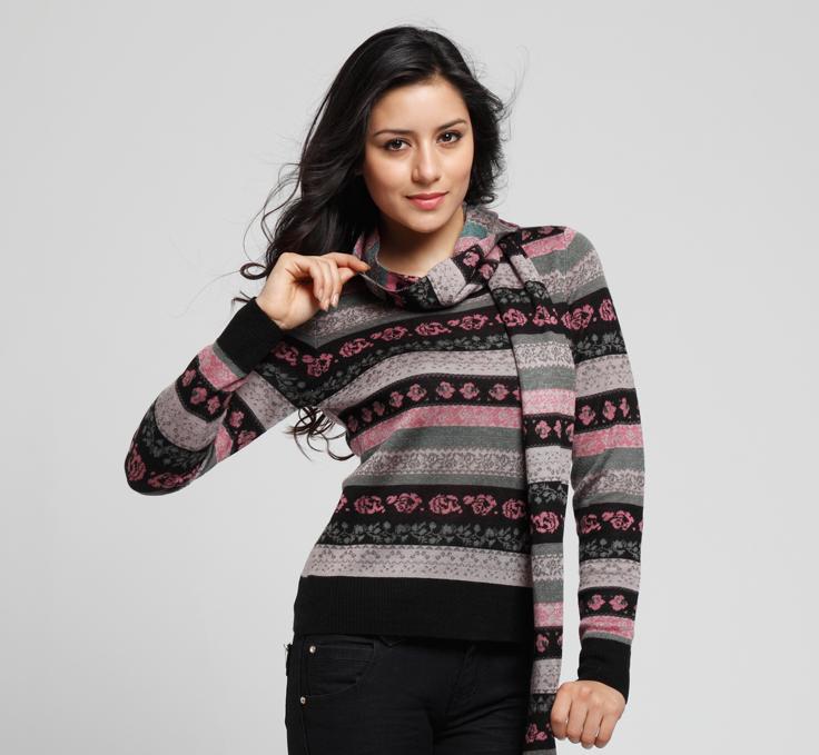 Ladies' Fashion Jacquard Jumper With Scarf