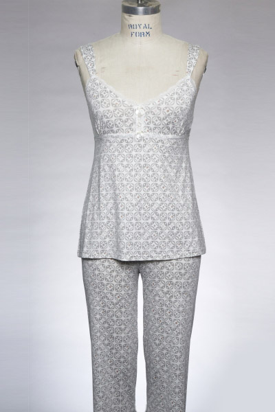 Knit Strappy Cami Pajama Set With Lace