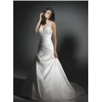 A-line V-neck Court Train Satin Wedding Dress With Straps