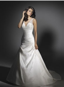A-line V-neck Court Train Satin Wedding Dress With Straps