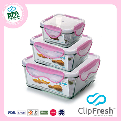 High-Borosilicate Suquare Glass Food Container 3pcs Set CFGL5106 x 1(500ML) CFGL5107 x 1 (1.3L) CFGL5108 x 1 (2.5L)