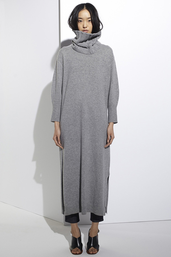 Ladies Ribbed Collar Heather Cashmere Dress