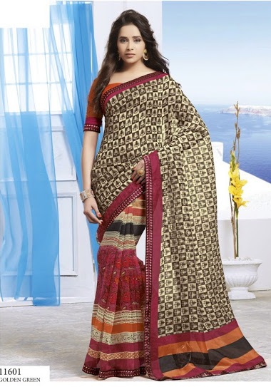 Net Saree In Maroon And Beige Colour