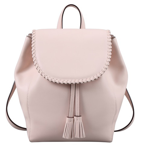 Light Pink / Blue / White Drawstring Flip Closure Ladies Cowhide Backpack