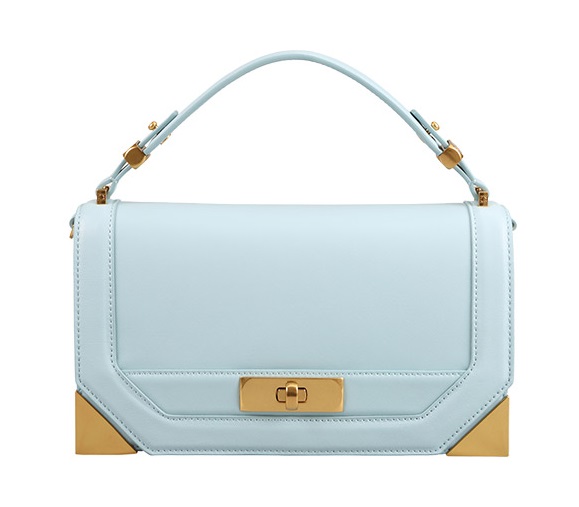 Light Blue Small Unadjustable Strap Flip Closure Ladies' Cowhide Handbag