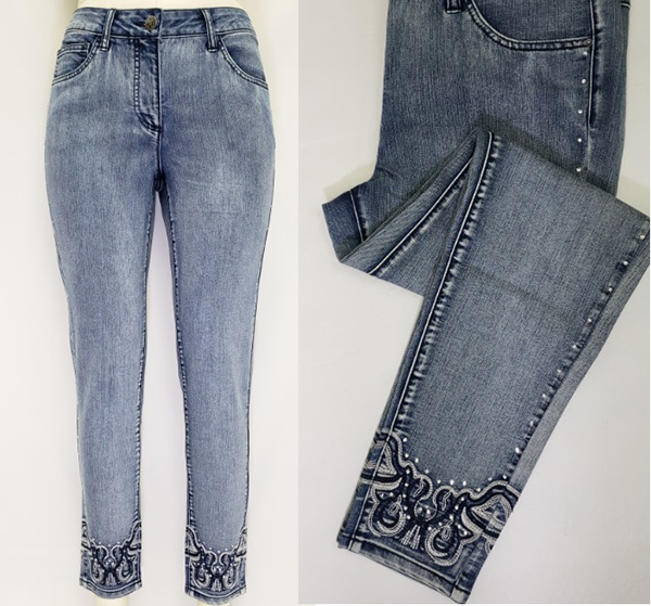 Ladies Jeans with Embroidery at Hem and 