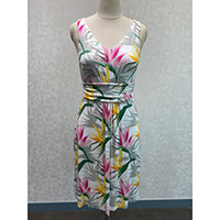 Printed V Neck Sleeveless Short Dress