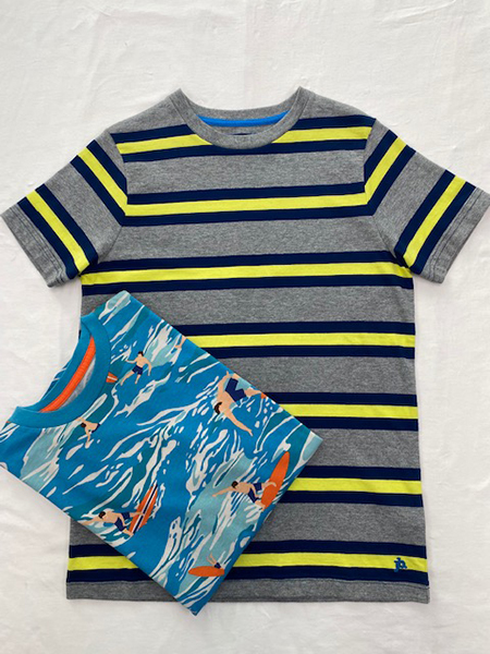 Retro Engineer Stripes & Surfer Dudes Printed T-Shirt