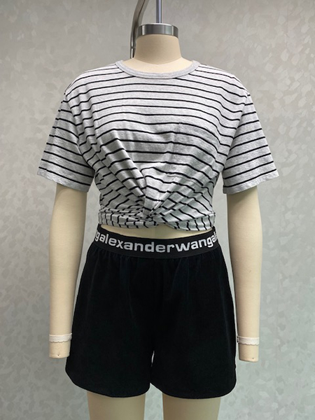 Top - High Twist Thin Stripe Front Pocket Tee, Bottoms - Stretch Courduroy Shorts w/ Logo Elastic