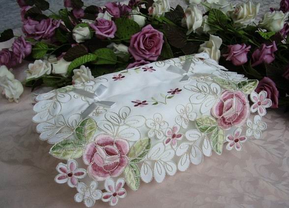 Embroidery Pink Rose Cover Of Napkin Paper Case