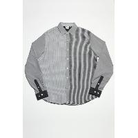 Cotton Grey Checked Shirt With Stripe Panel (osh338004)