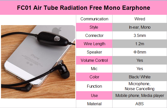 Sell FC01 Safeland Air Tube Radiation Free Headphone