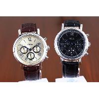 Fashion Chrono Stainless Steel Croc Leather Strap Roman Numerals Waterproof Watch