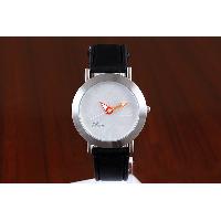 Fashion Waterproof Hands Black Leather Band Stainless Steel Ladies Watch